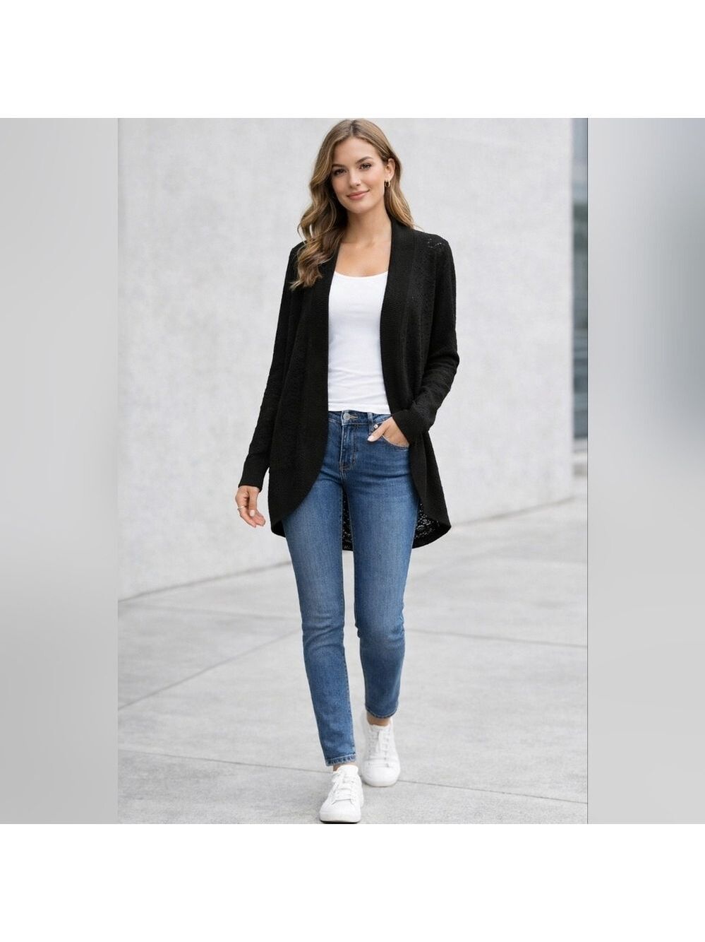 LC Lauren Conrad Black Cardigan Lightweight Rounded Hem Casual Layering